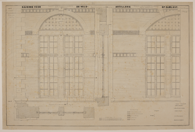 217212 Opstanden en doorsneden van de raampartijen van de kazerne Damlust (Leidseweg) te Utrecht. (7e blad)N.B. De naam ...